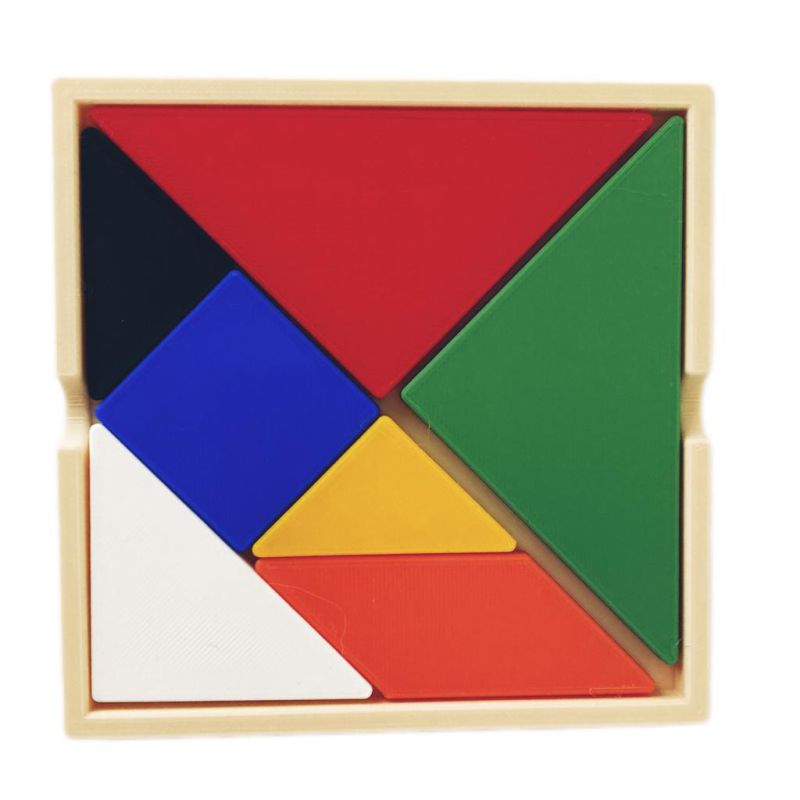 Tangram educativo da SisperDesign com peças geométricas para criação de diferentes figuras.